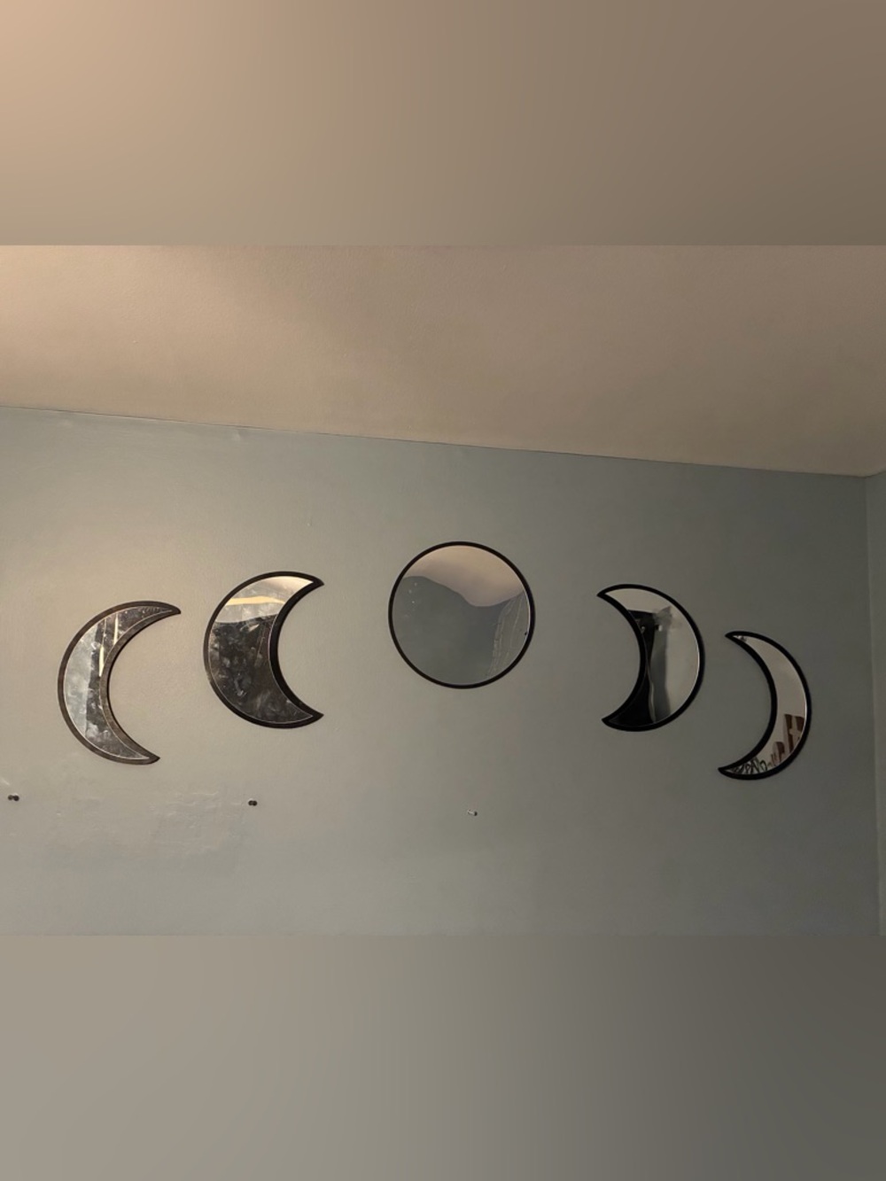 Black Crescent and Full Moon Wall Mirrors - Decorative Wall Set